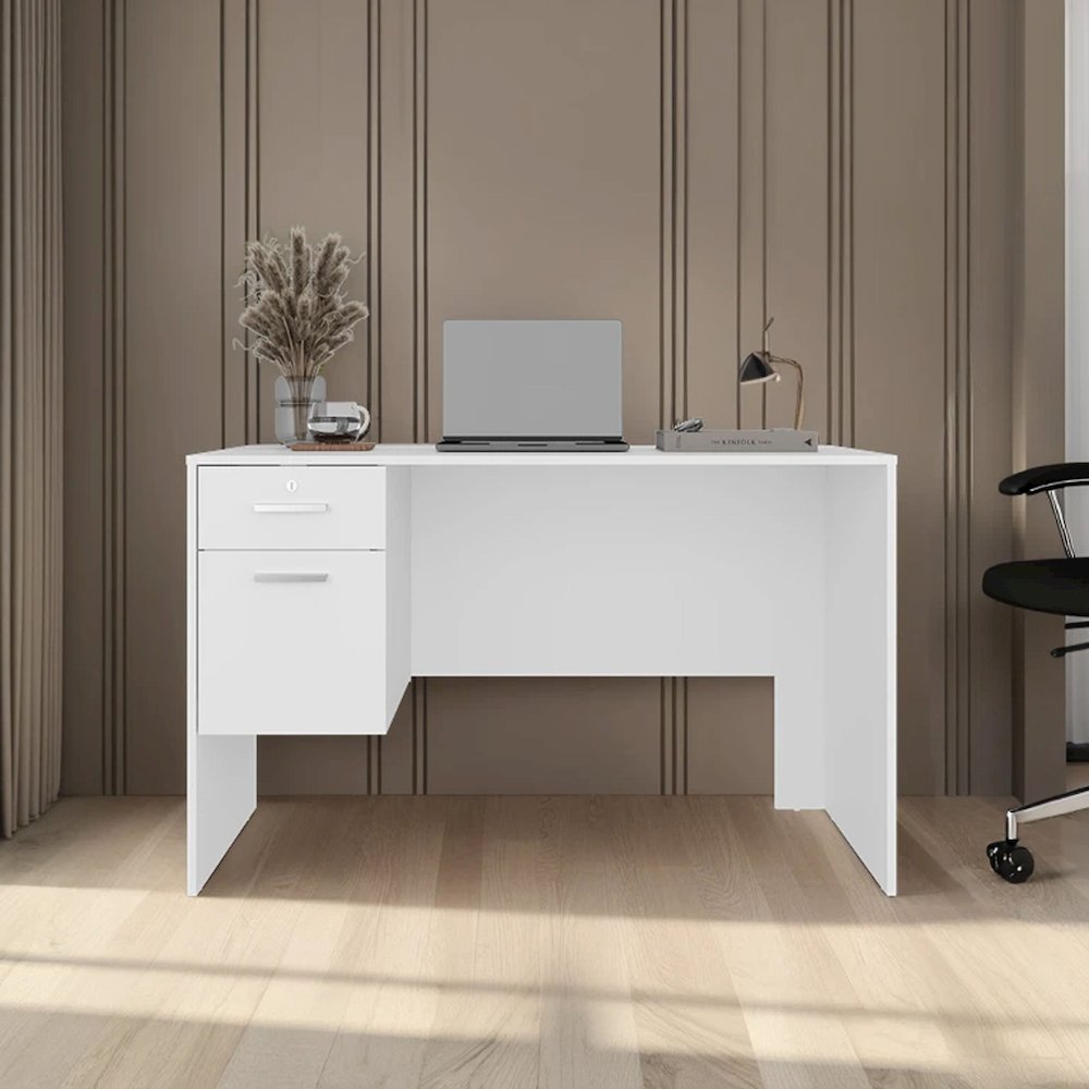 Magia Desk, 2 Drawers (1 Lockable), Modern Design, White Finish, Home Office. Picture 5