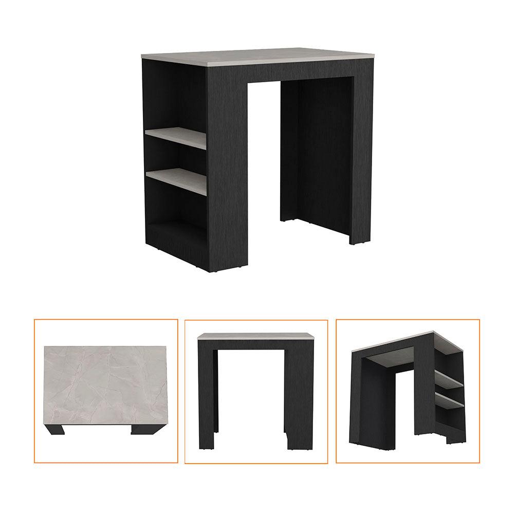 Harlan Kitchen Island, Counter Height Table Top with 3-Side Shelf. Picture 5