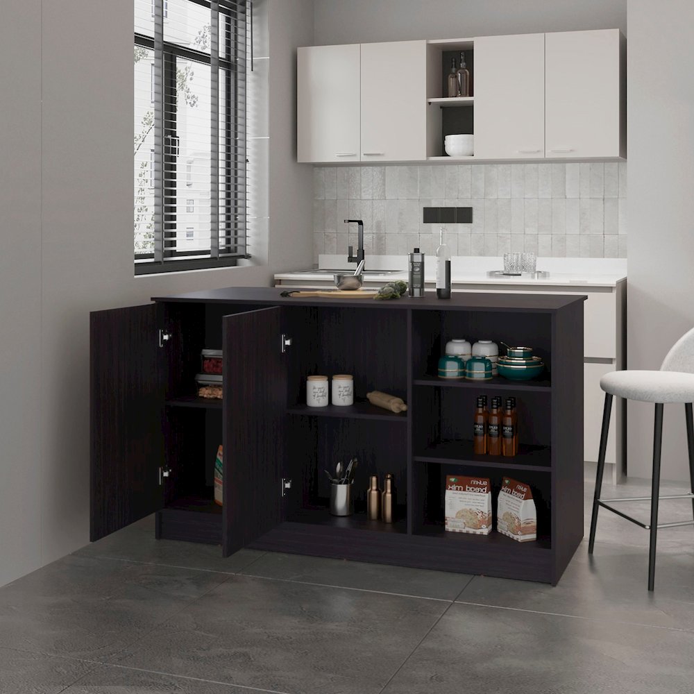 Red Rock Kitchen Island with 2 Doors and Open Storage, Wengue. Picture 3