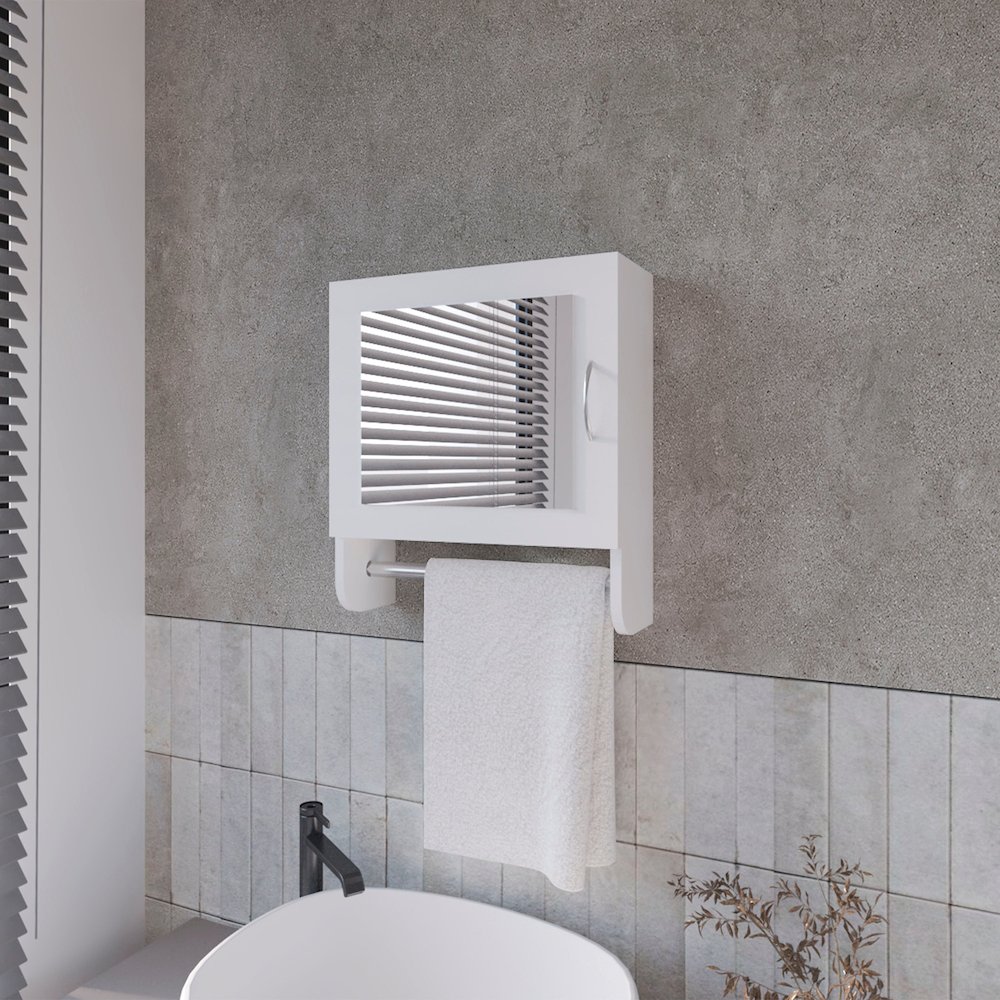Pine Medicine Cabinet in Melamine With a Towel Bar And Included Mirror, White. Picture 8