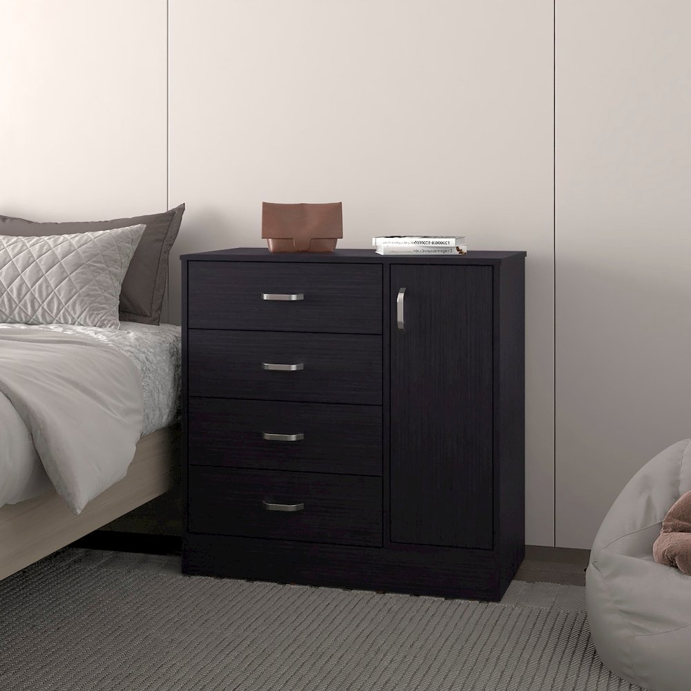4-Drawer Dresser with Side Cabinet, Freestanding Storage Organizer, Wenge. Picture 6