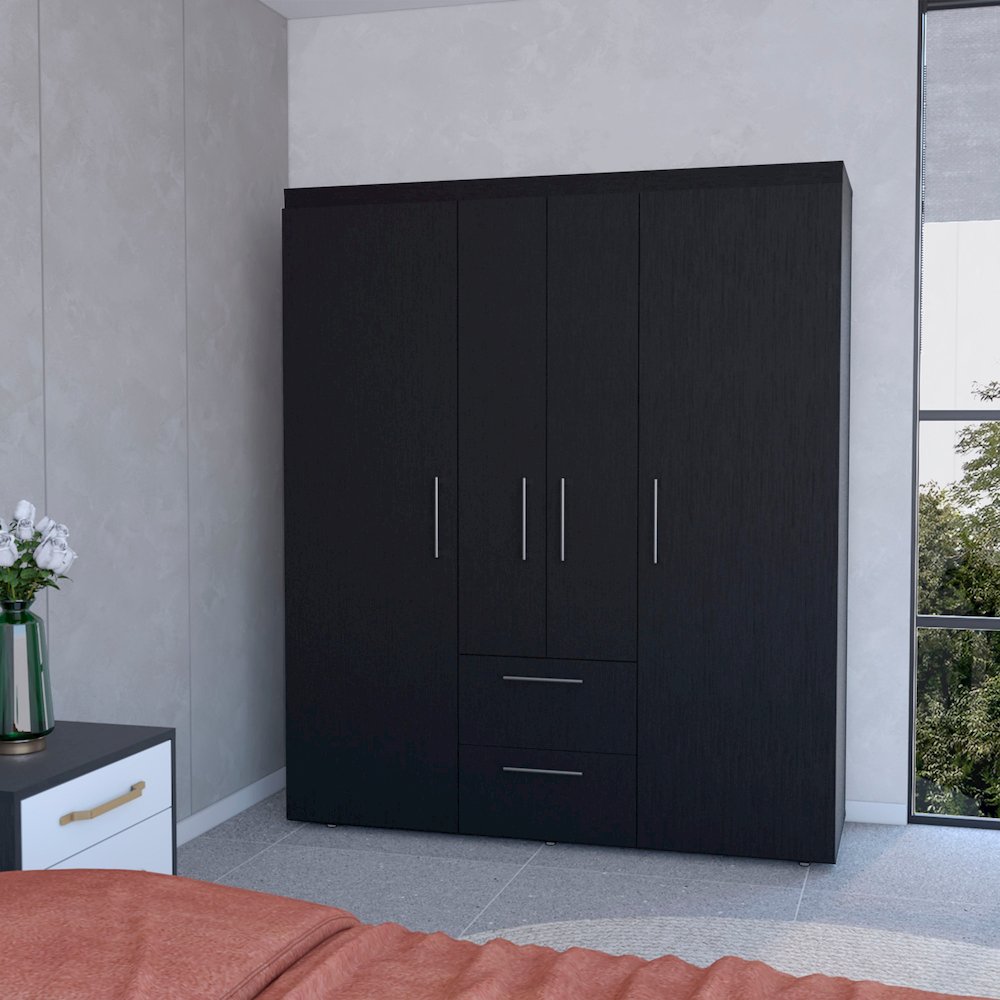 Boyden Wardrobe, All-in-One 2-Door Armoire with Central Storage ,Wenge. Picture 4