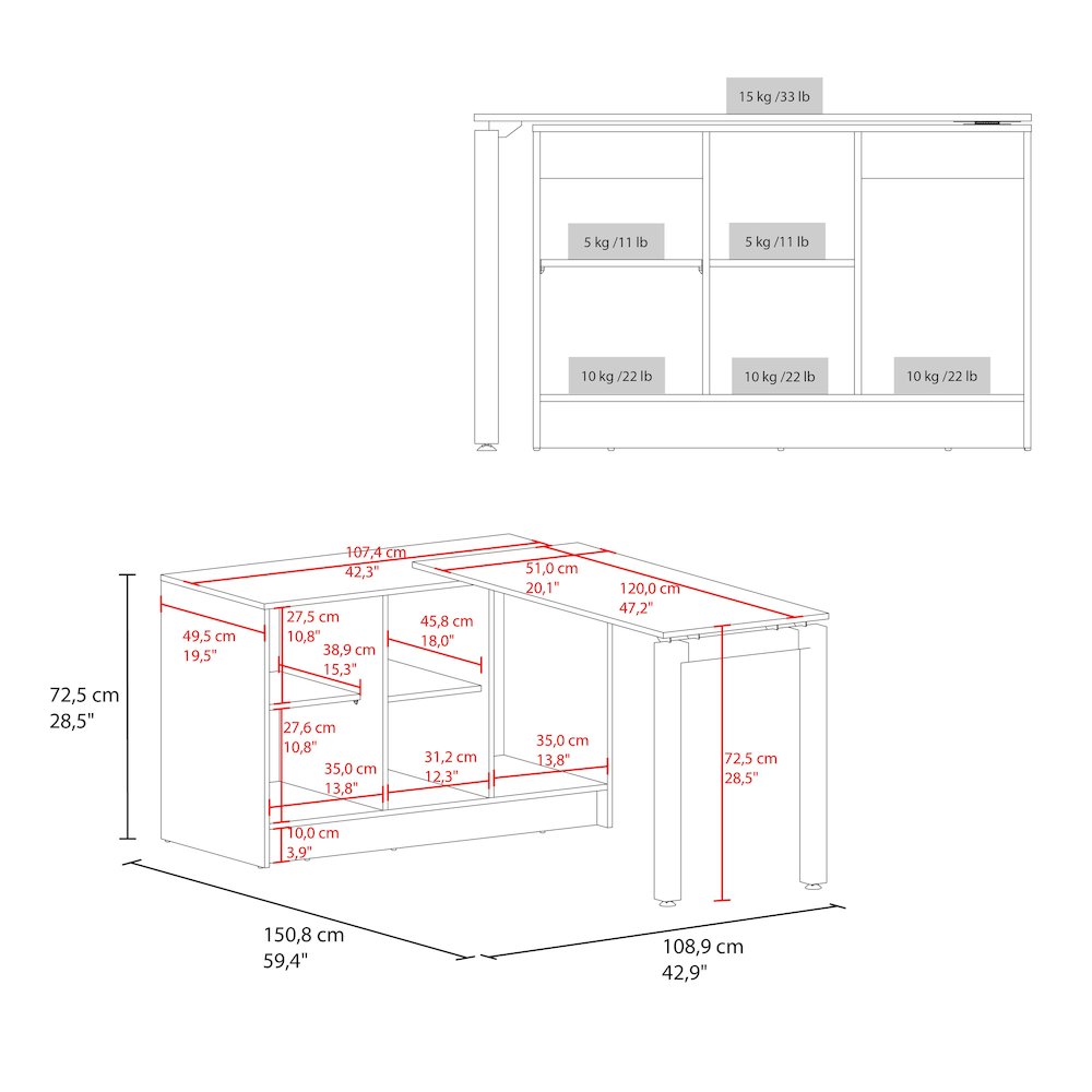 Elfrida Desk, Two Open Storage Shelves, Contemporary Space-Saving Design, White. Picture 4