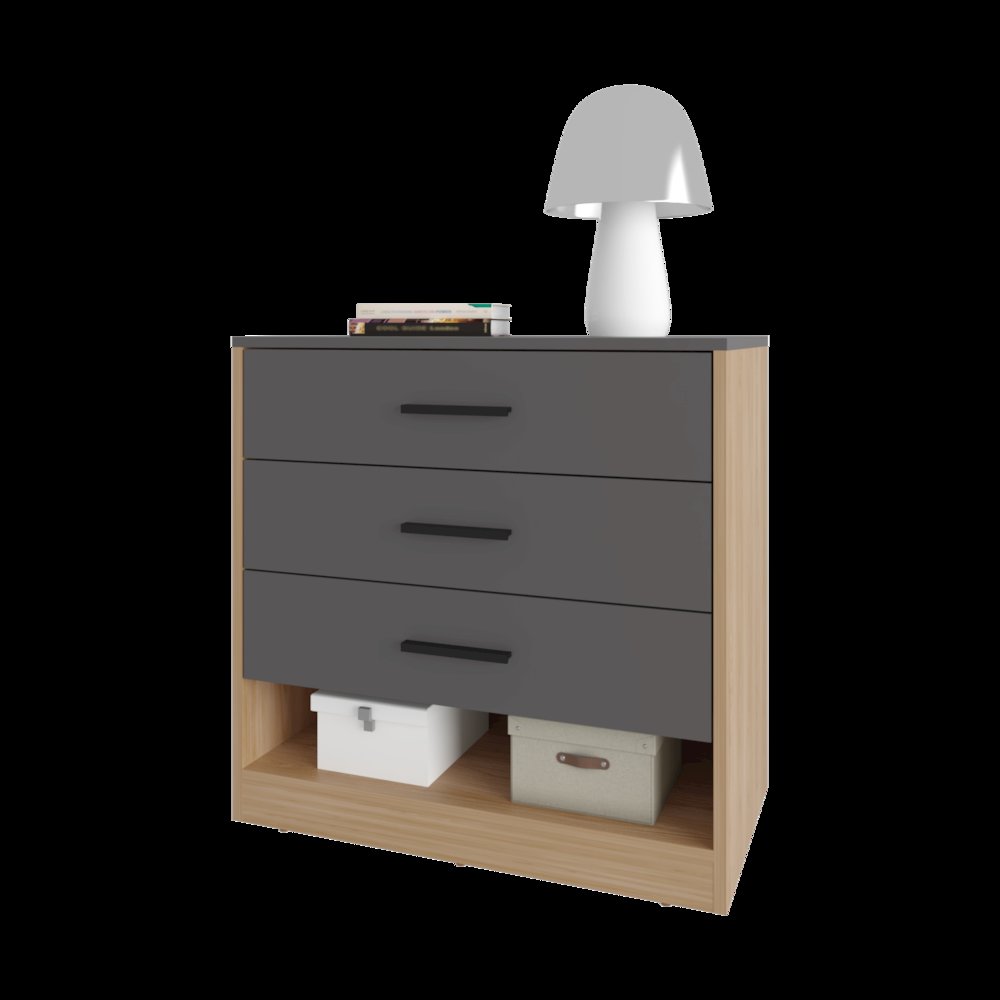 Lowrys Dresser with 3 Drawers and Open Shelf, Natural Oak and Matt Grey. Picture 8
