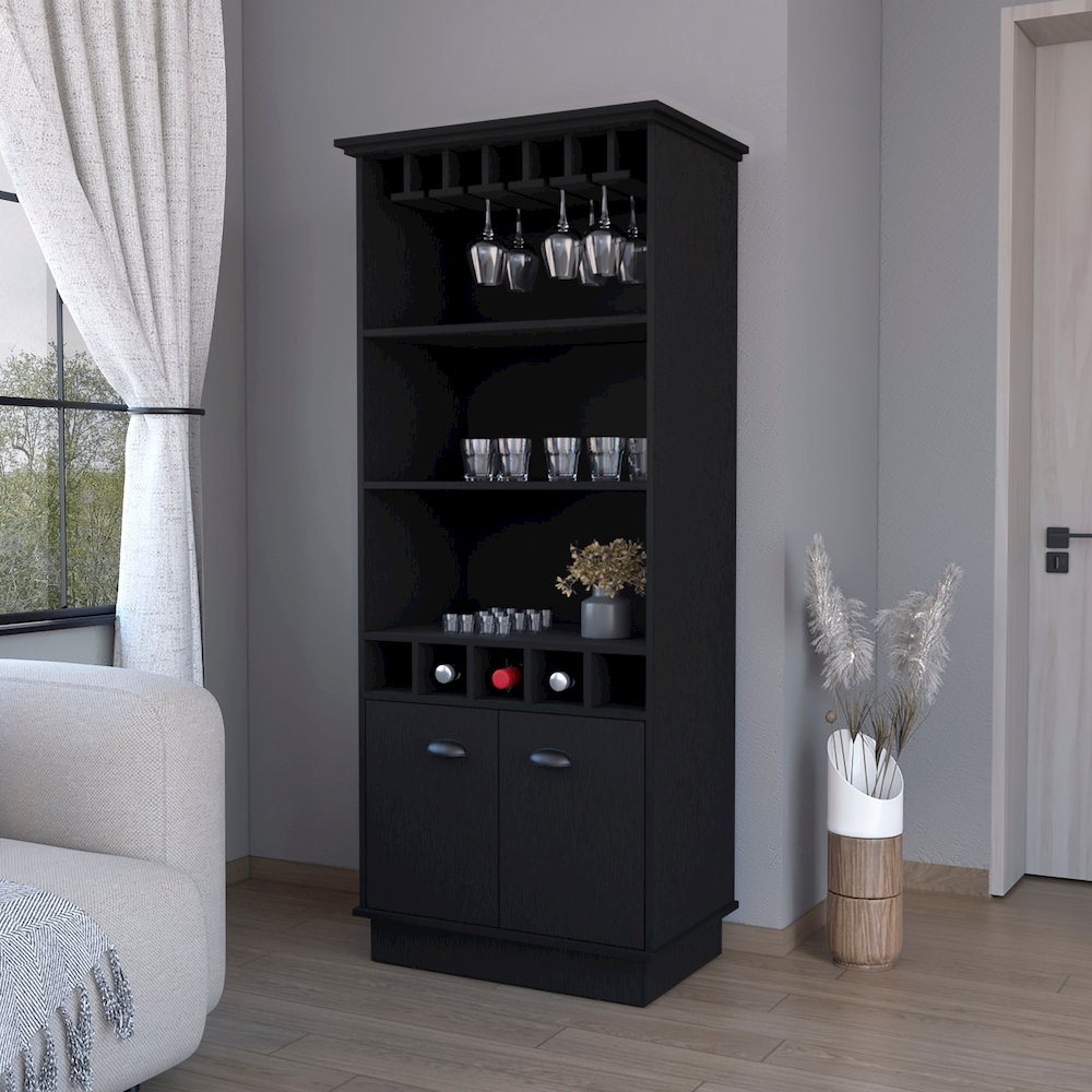 Sophia Bar Cabinet with Glassware Rack and Five Bottle Racks, Wenge. Picture 4