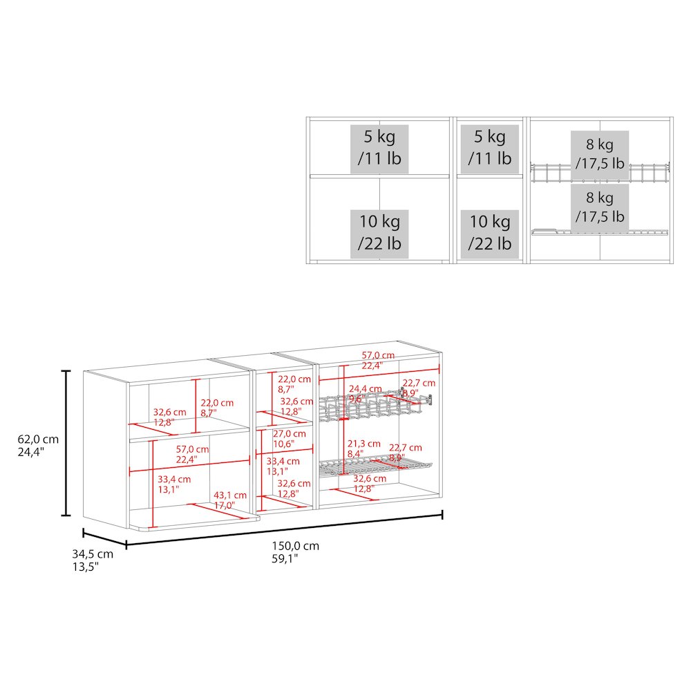 Wall-Mounted Kitchen Cabinet with Microwave Space, Open Shelves, Double Doors. Picture 2