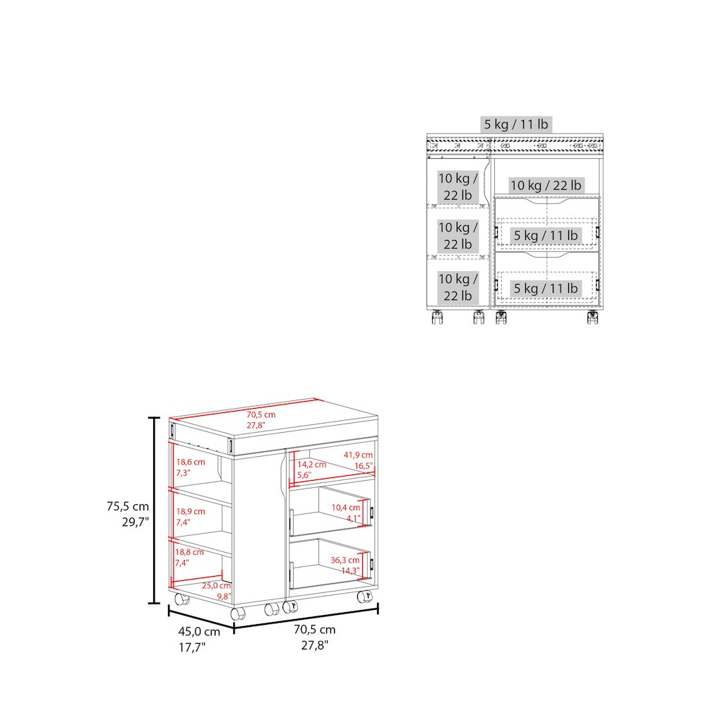 Loris Extendable Desk with Two Drawers, Open Shelves, and Sliding Mechanism. Picture 3