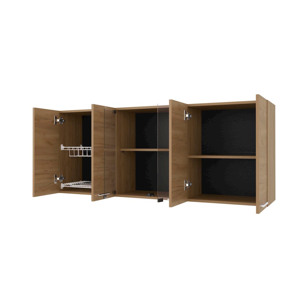 Wall Cabinet kitchen in Melamine wit 4 Doors  and Glass Storage, Natural Oak. Picture 6