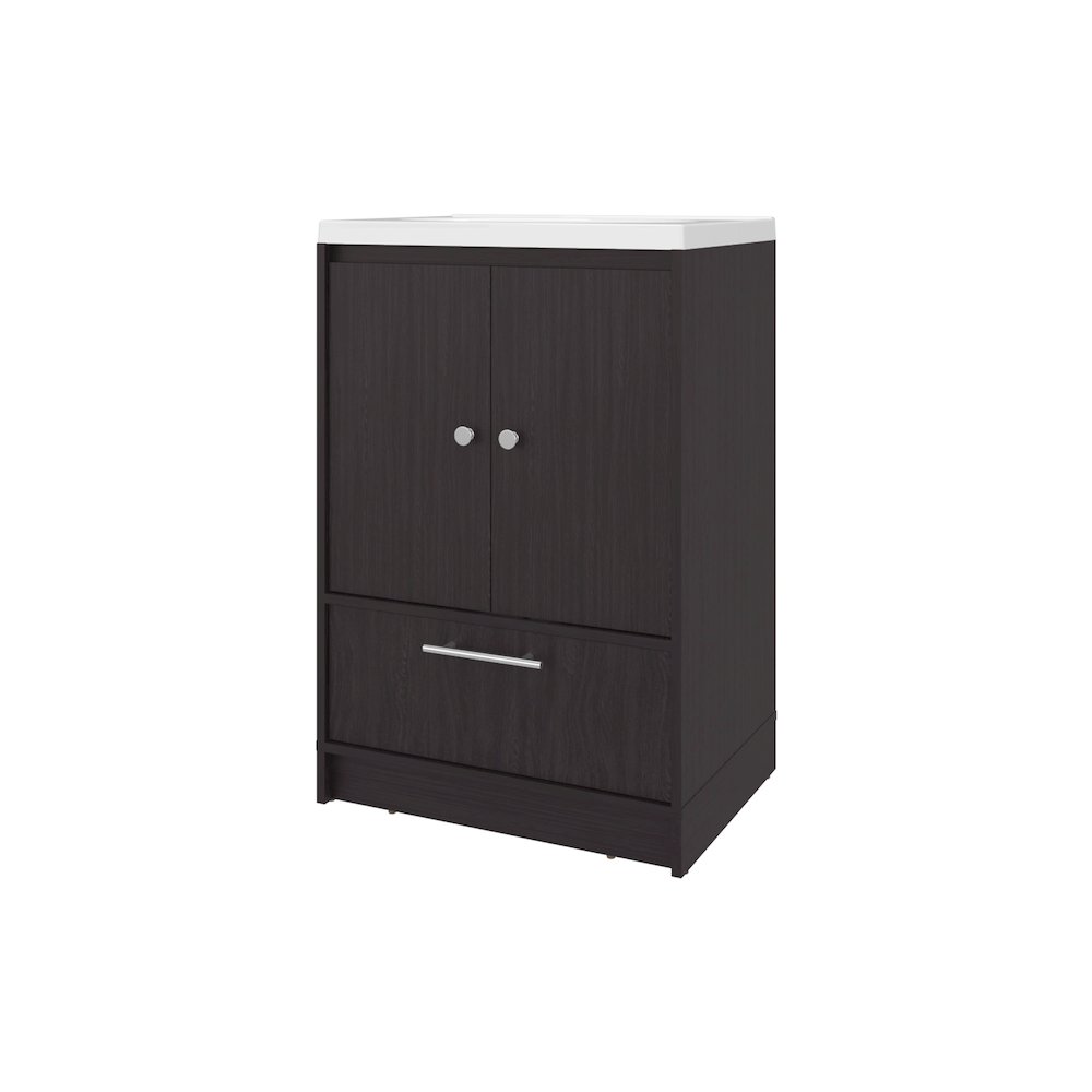 Freestanding Bathroom Vanity with Sink, Two Doors and Bottom Drawer, Wengue. Picture 1