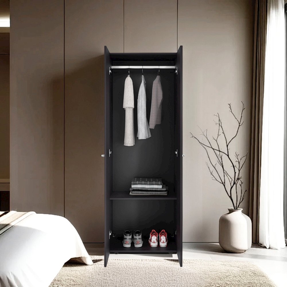 Basin  2-Door Tall Wardrobe Cabinet 66.9"H,  Bedroom, Wenge. Picture 7