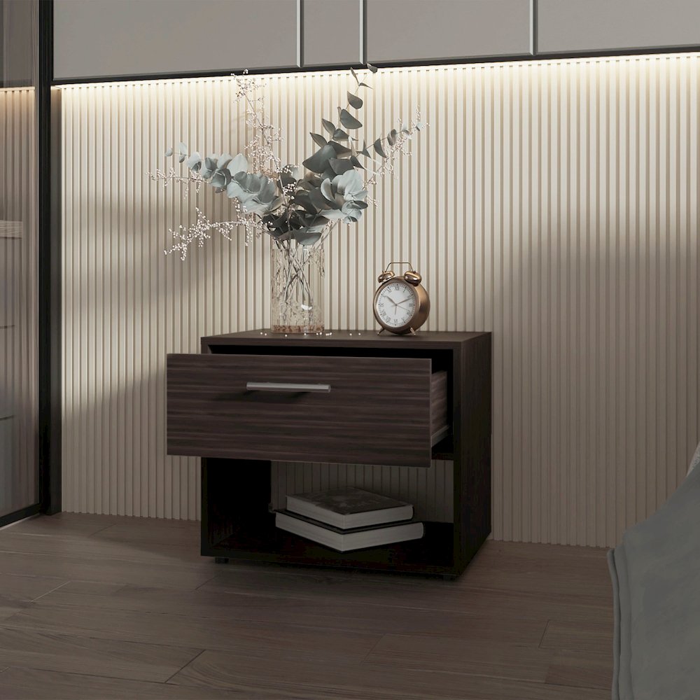 Round Rock Nightstand with a Drawer, Stained Walnut. Picture 3