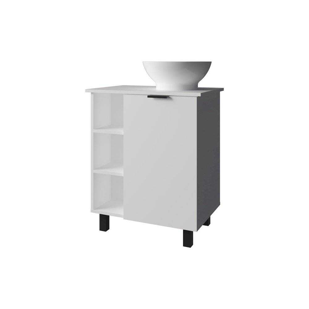 Pinal Bathroom Vanity, Single Door, 8 Storage Shelves (6 Open + 2 Closed) White. Picture 1