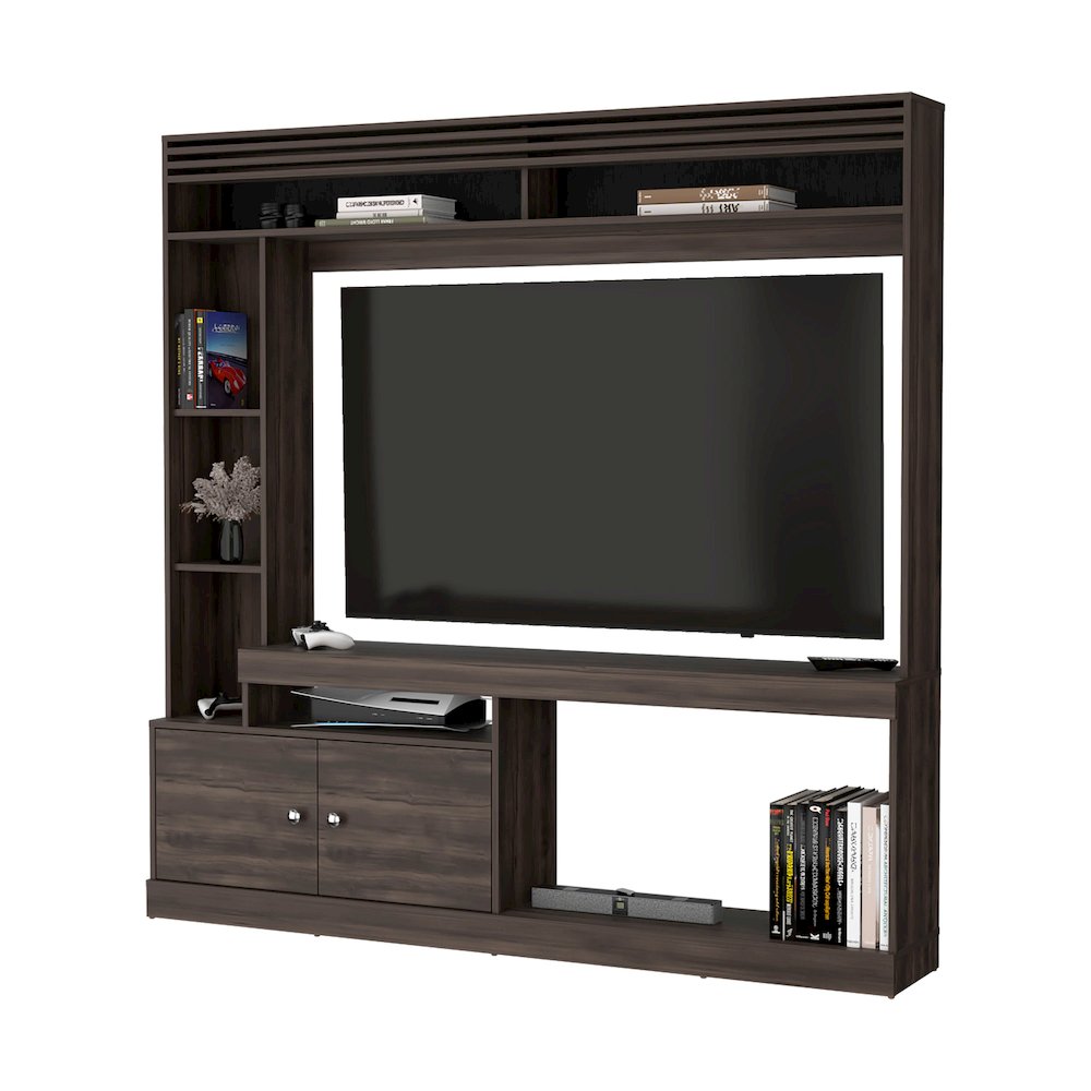 Rock House Entertainment Center with Two Doors and Open Storage, Stained Walnut. Picture 8