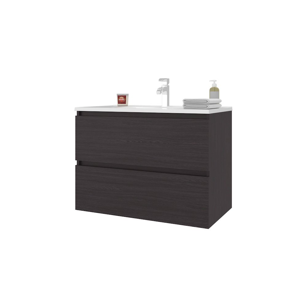 Smoot Floating Vanity with Two Drawers and Sink, Wengue. Picture 5