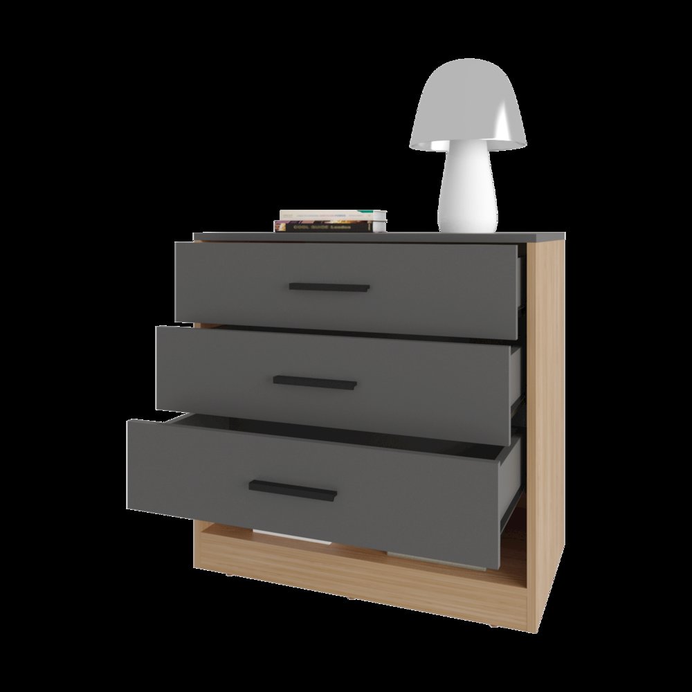Lowrys Dresser with 3 Drawers and Open Shelf, Natural Oak and Matt Grey. Picture 5