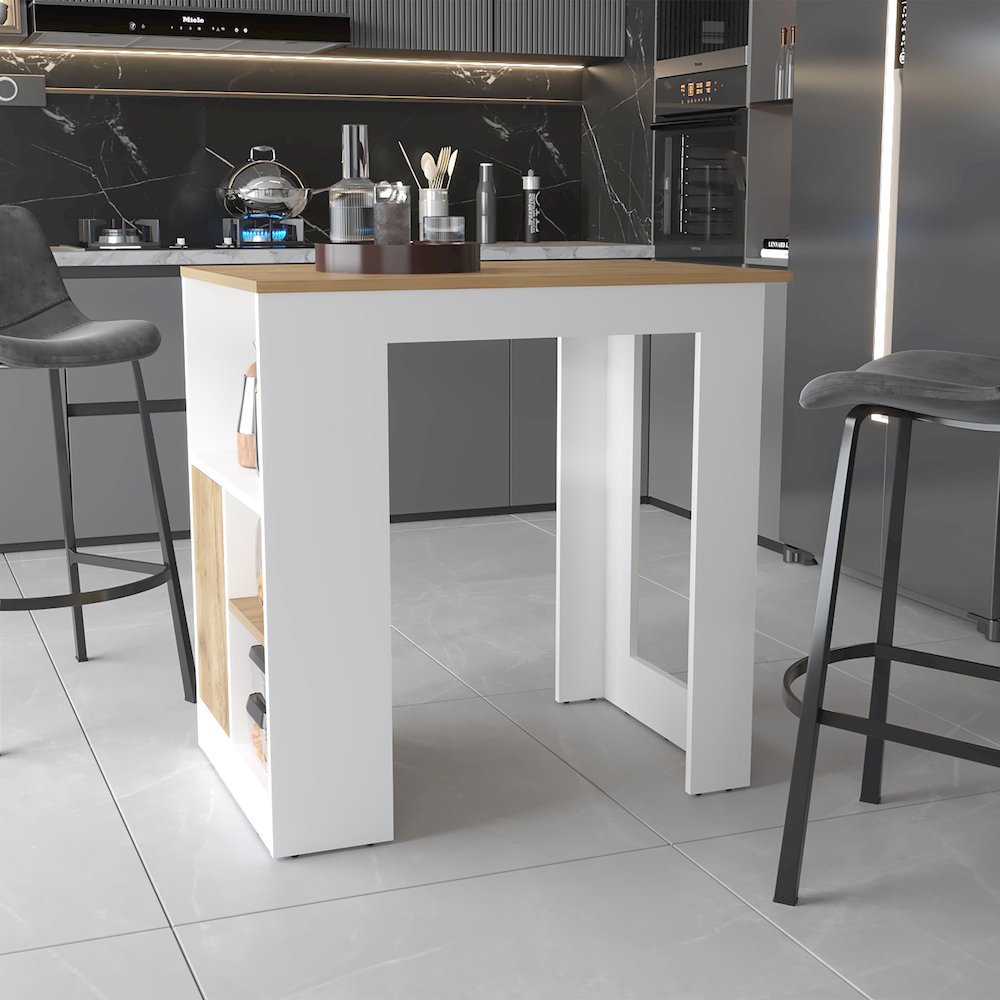 Culver Kitchen Island with Storage Shelves and Single Door Cabinet. Picture 7