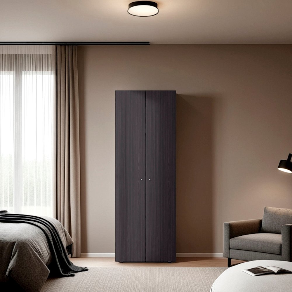 2-Door Wardrobe Cabinet, 4 Shelves, Vertical Storage, 66.9"H – Bedroom, Wenge. Picture 4
