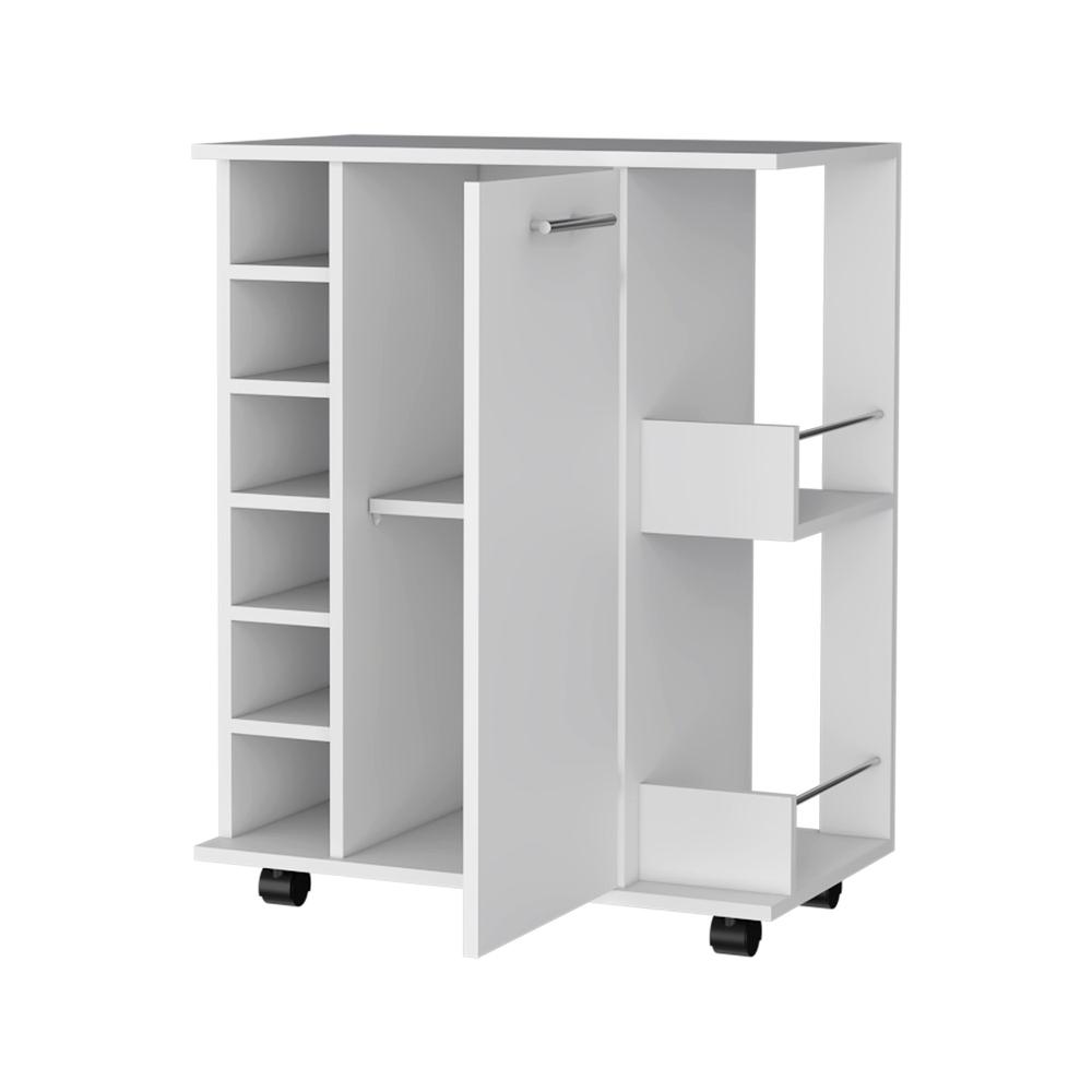 Newport Bar Cart with Casters, 6-Built In Wine Rack and 2 Open Shelves. Picture 5