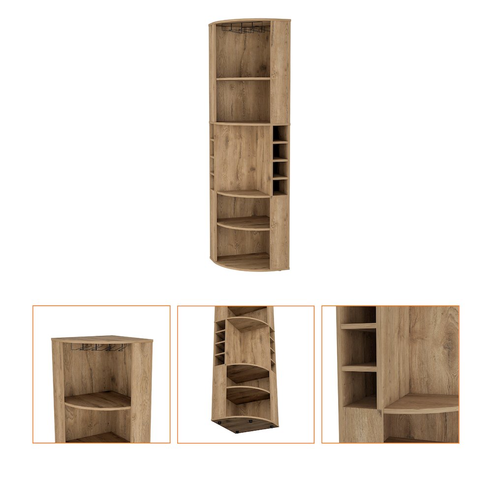 Clifton Corner Bar Cabinet, with 5 shelves,Cup Hanger,Macadamia. Picture 6
