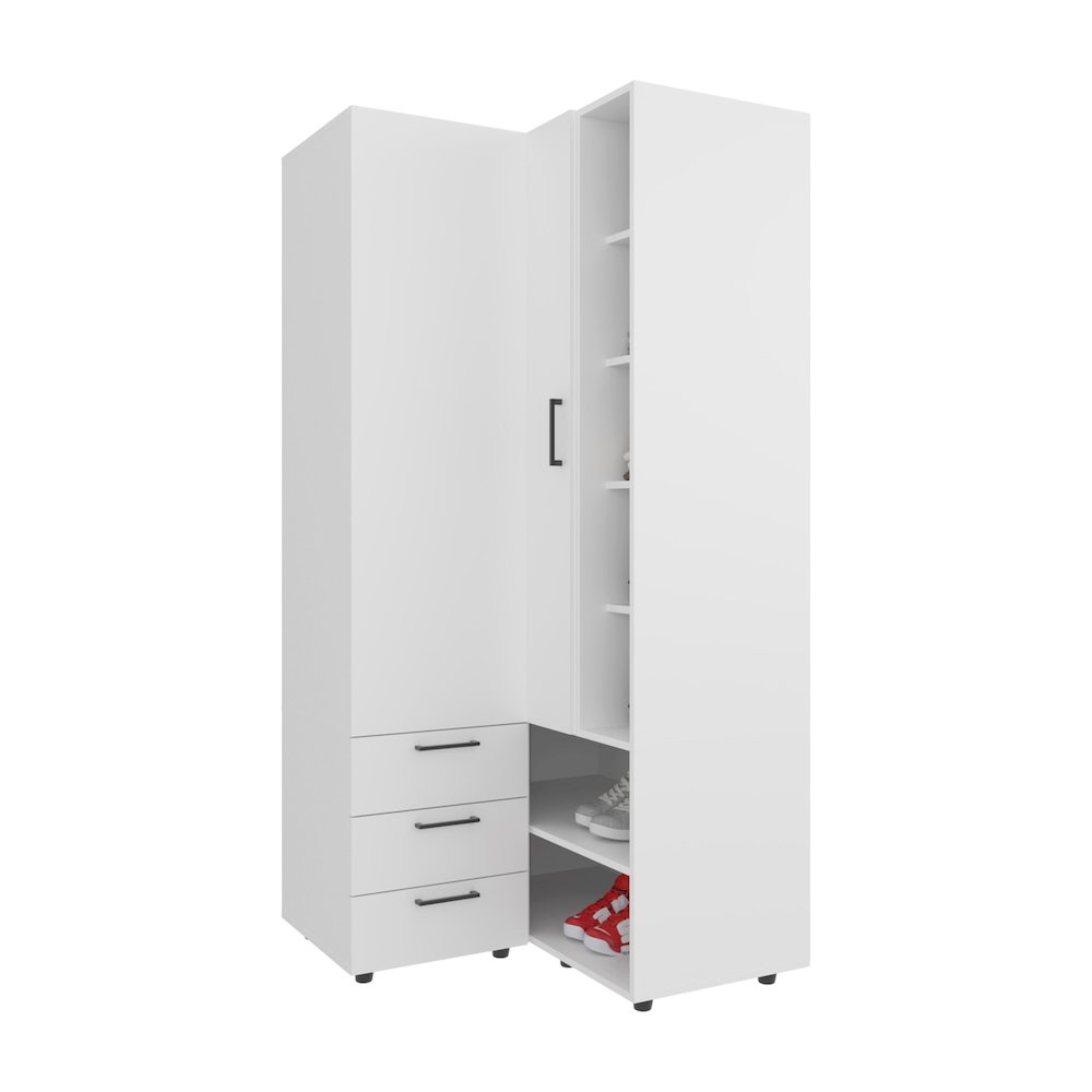 Thatcher Armoire- wardrobe, shoe storage, Open Storage and 2 - drawer, White. Picture 5
