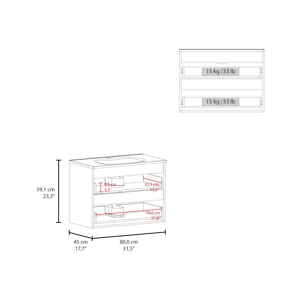 Smoot Floating Vanity with Two Drawers and Sink, White. Picture 2