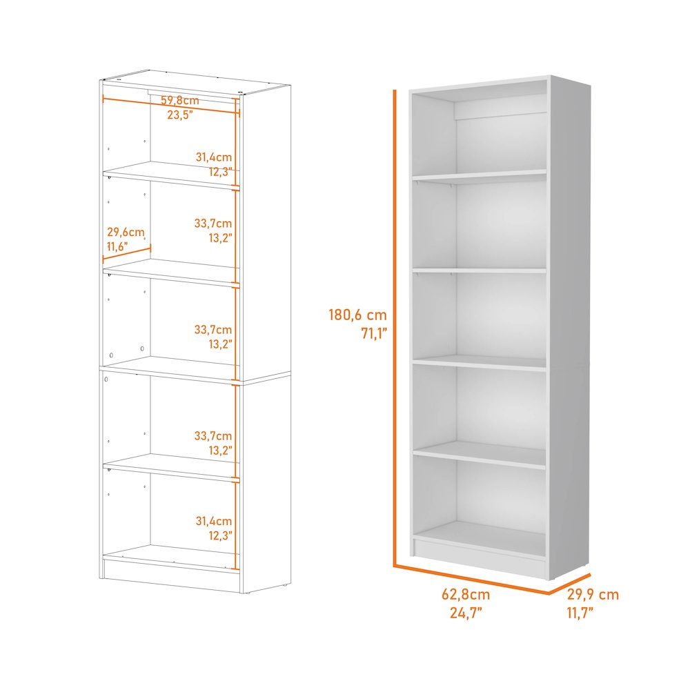 Sutton 4 Shelves Bookcase with Modern Storage Shelves, White. Picture 2