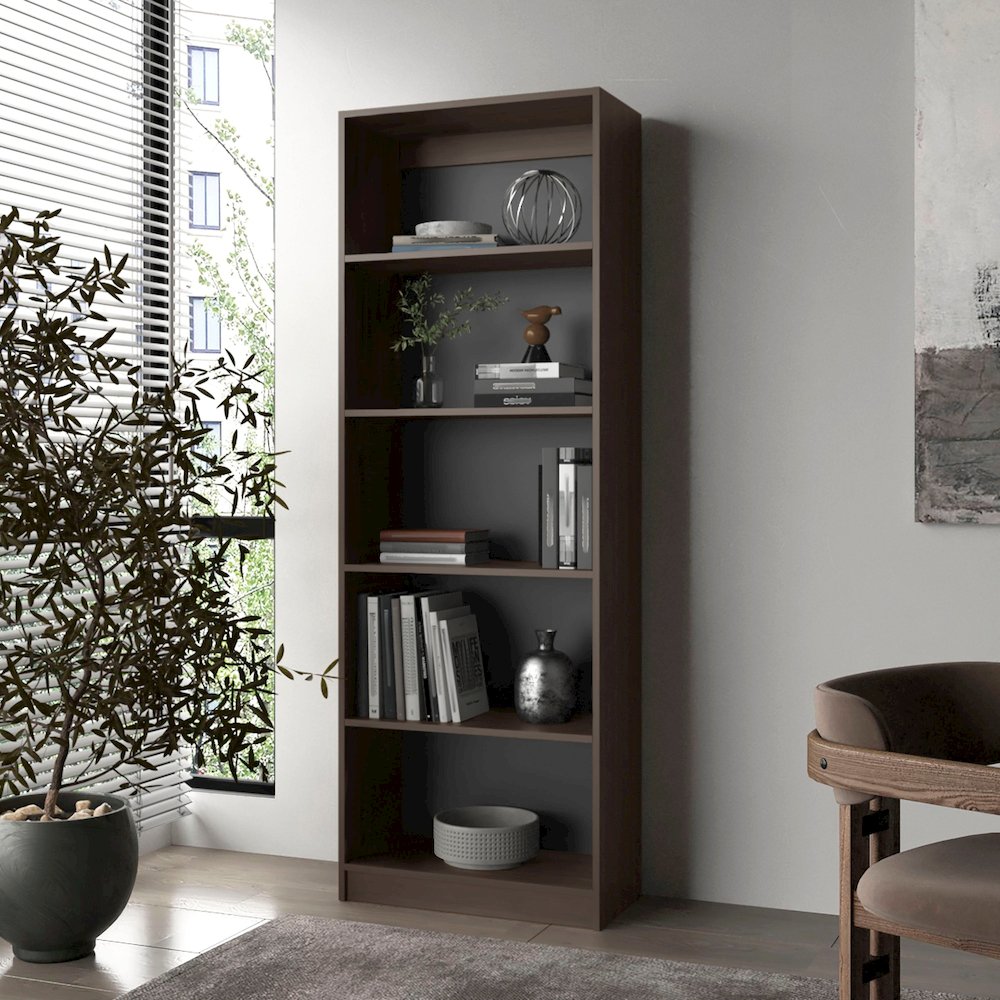 Dam Bookcase with Open Storage and 5 Shelves, Stained Walnut. Picture 3