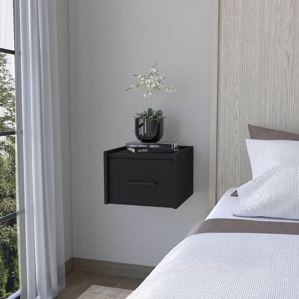 Elfrida Wall-Mounted Nightstand, Sleek Single-Drawer Design, Wenge. Picture 4