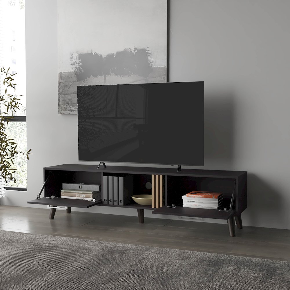 Dragon Tv Stand with 2 Doors and Open Storage, Wengue. Picture 3
