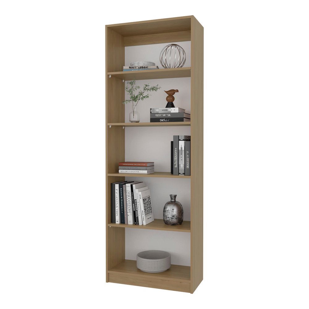 Dam Bookcase with Open Storage and 5 Shelves, Natural Oak and White. Picture 4