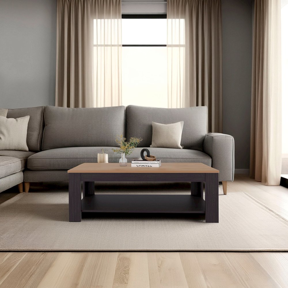 Rectangular Coffee Table with Lower Shelf, Wenge and Natural Oak. Picture 6
