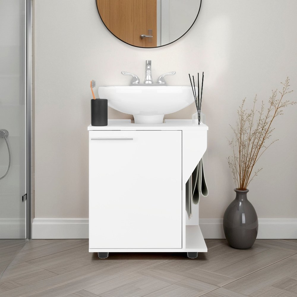 Bend Under Sink Storage Cabinet, Compact Design, with Two Shelves, White. Picture 2