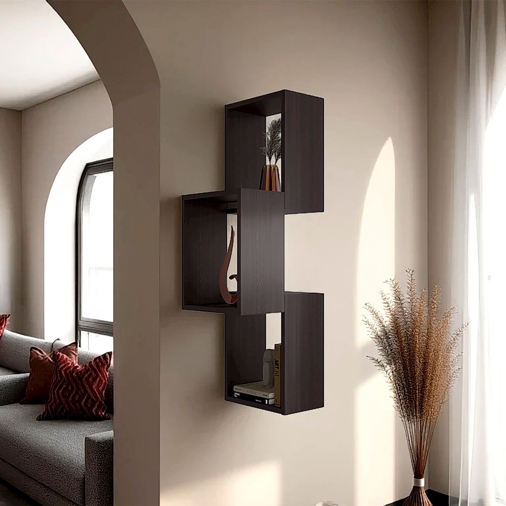 Stormi Wall-Mounted Geometric Shelf Unit, Wenge. Picture 7
