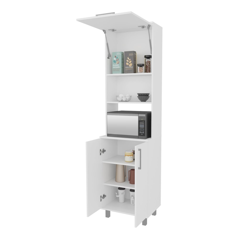 Kayenta Kitchen Pantry with 2 Pneumatic Door, Open Storage, and Bottom Cabinet. Picture 5
