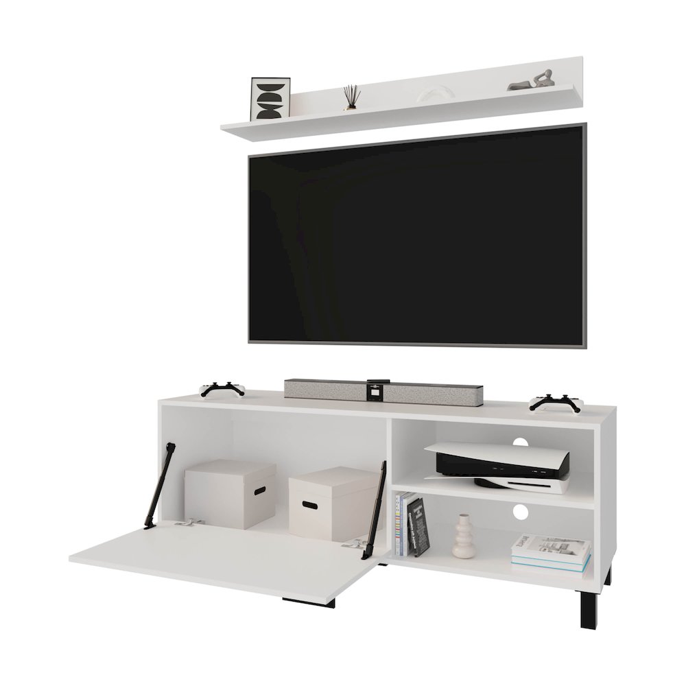 TV Stand 65" in melamine with Open Storage,pneumatic arms and 1 Door. Picture 8