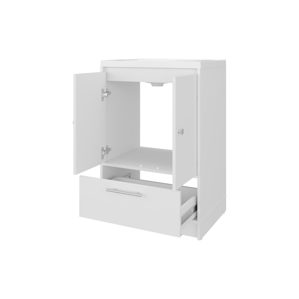 Freestanding Bathroom Vanity with Sink, Two Doors and Bottom Drawer, White. Picture 6