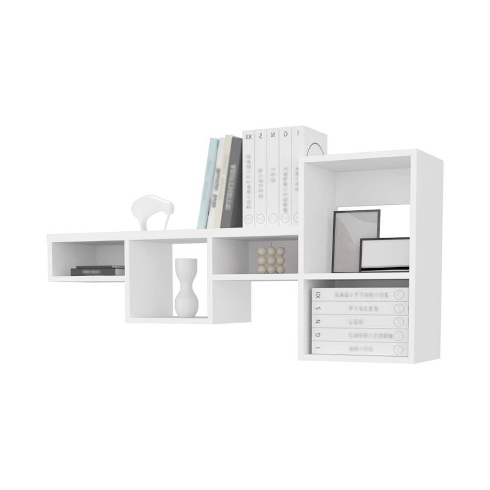 Globe Wall-Mounted Shelf Unit with 5 Shelves, White. Picture 3