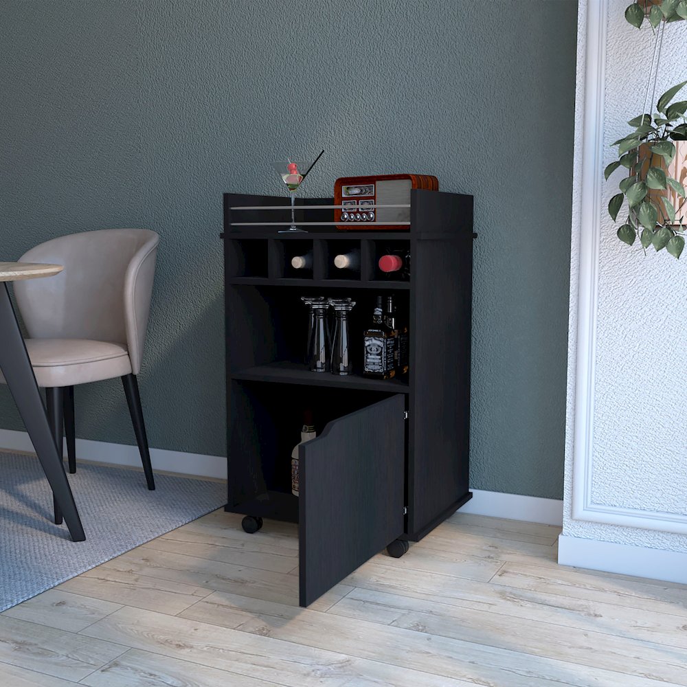 Crozier Bart Cart, with 1 shelf, 1 door and four built-in wine rack,Wenge. Picture 5