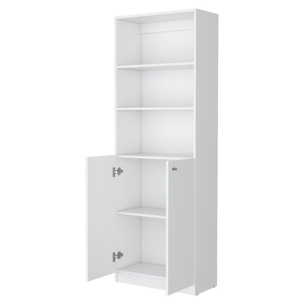 Sutton 2-Door Bookcase, Storage with Multi-Level Shelves, White. Picture 5