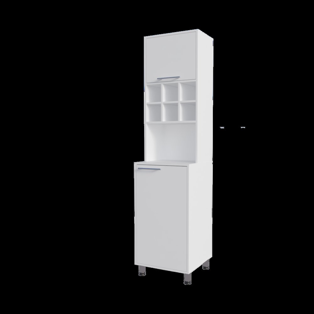 Rock Kitchen Pantry with Pneumatic Door, Open Storage, and Bottom Cabinet. Picture 1