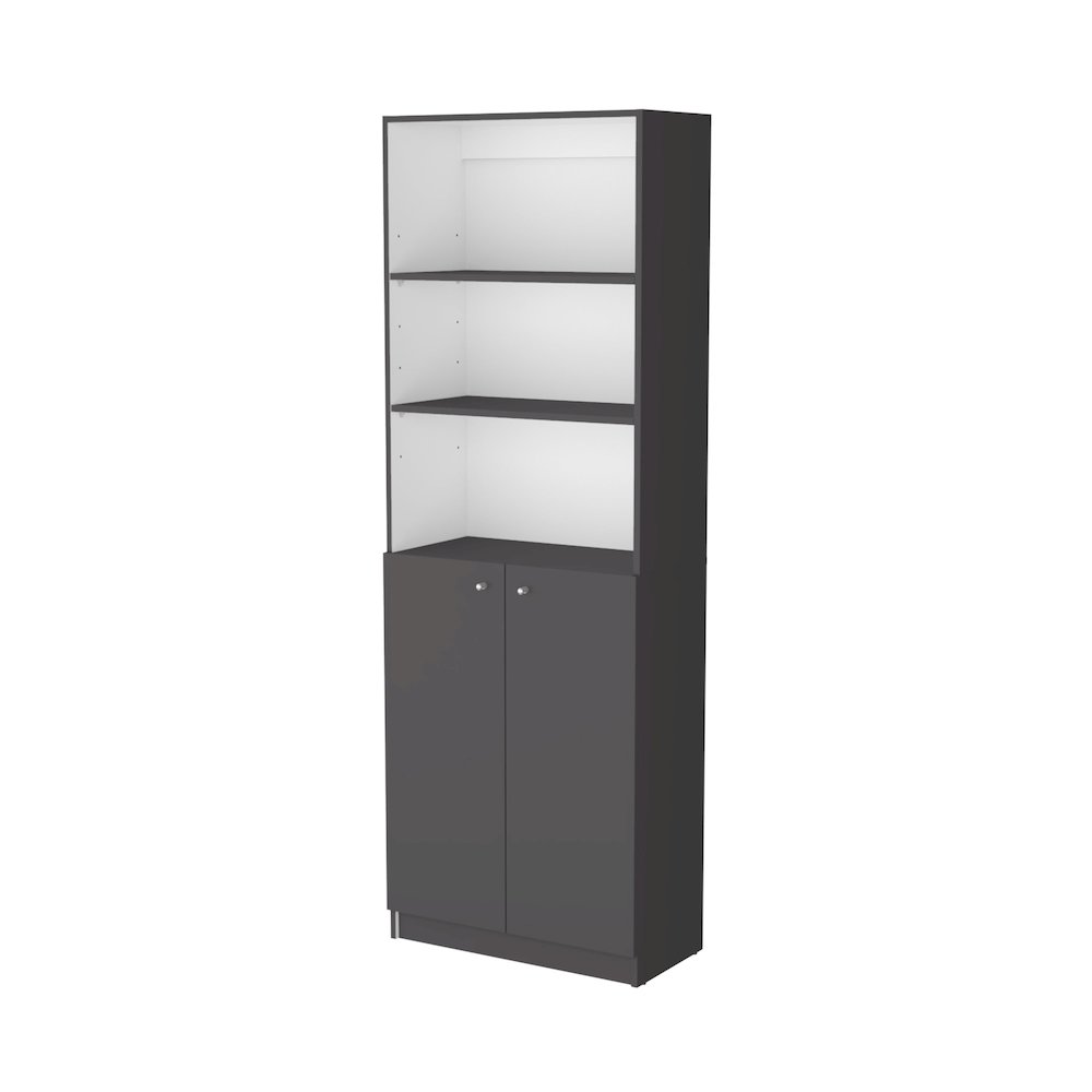 Sutton 2-Door Bookcase, Storage with Multi-Level Shelves, Matt Gray / White. Picture 1