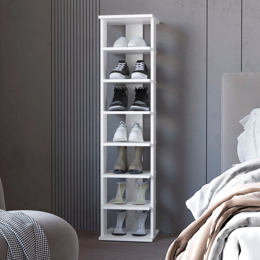 7-Tier Tall Vertical Shoe Rack, Freestanding Organizer with Open Shelves, White. Picture 5