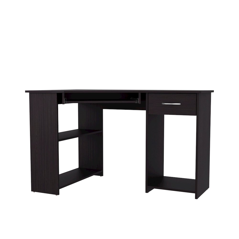 Corner Computer Desk, L-Shaped Home Office Desk with Drawer, Shelves. Picture 5