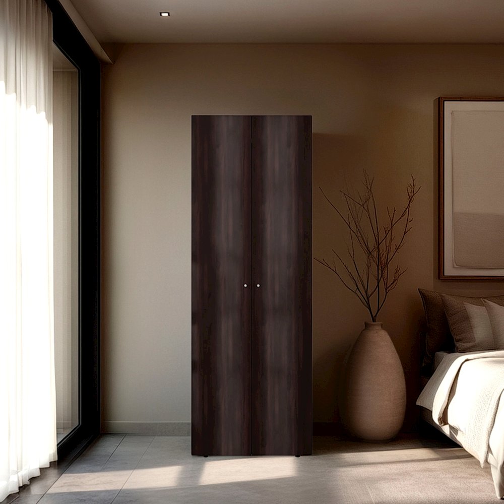 Basin  2-Door Tall Wardrobe Cabinet 66.9"H,  Bedroom, Stained Walnut. Picture 5