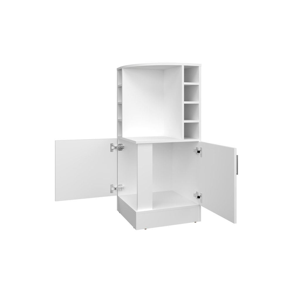 Toyei Corner Bar Cabinet with Bottle Rack, Open Shelves, and Hidden Storage. Picture 6