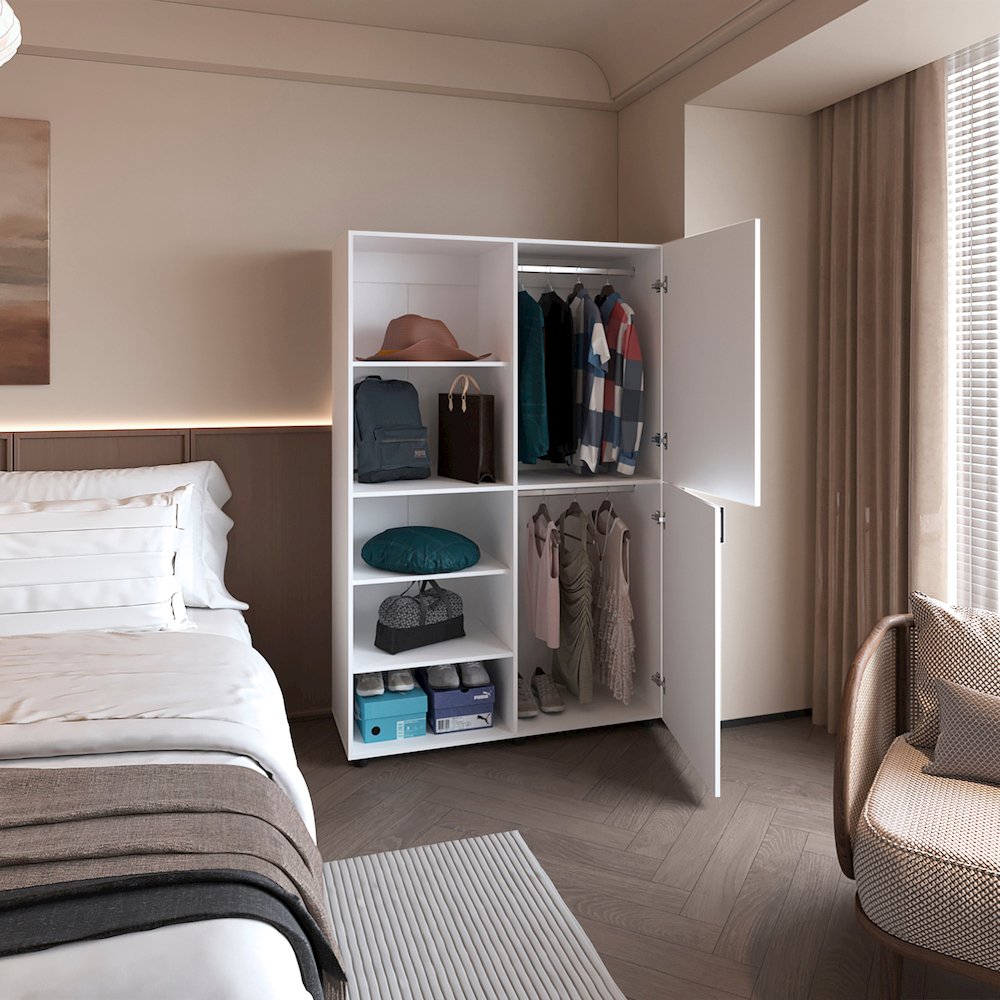 Ollie 2-Door Wardrobe with Open Storage,White. Picture 6