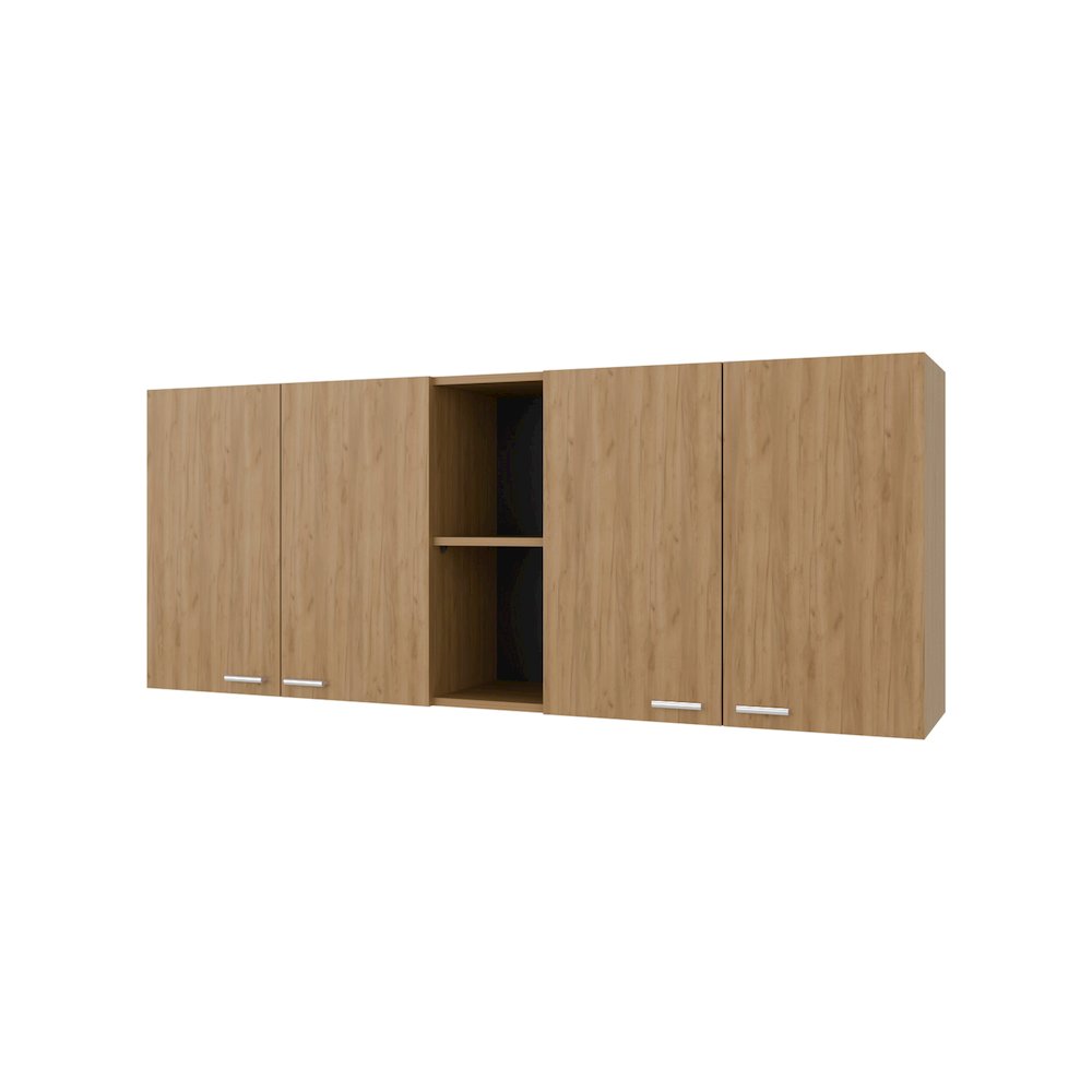 Wall Cabinet kitchen in Melamine wit 4 Doors  and Open Storage, Natural Oak. Picture 1