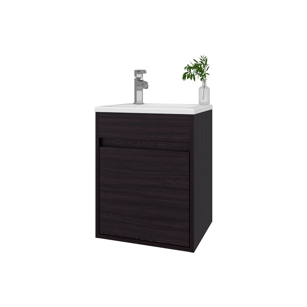 Wengue Bathroom Floating Vanity with Sink, 1 Door, Wengue. Picture 5
