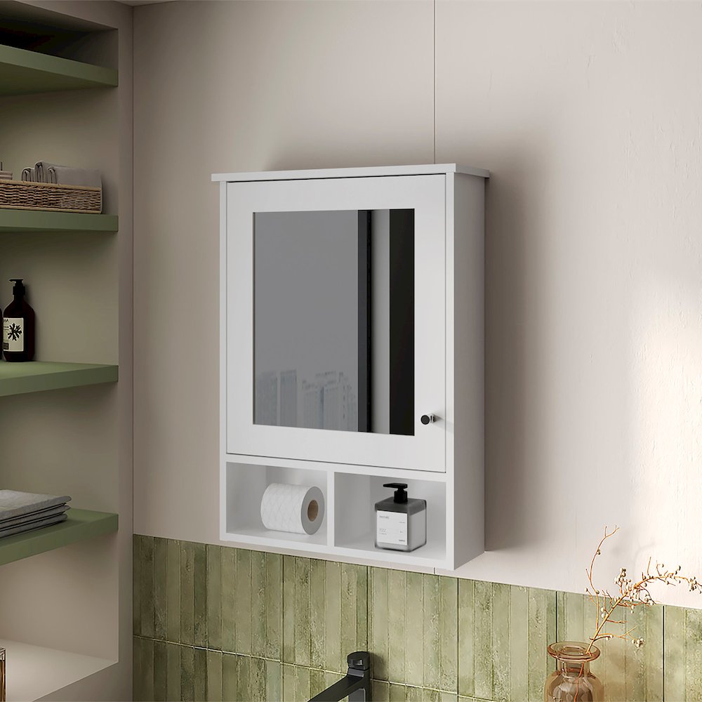 Poston Medicine Cabinet With a Door And Included Mirror, White. Picture 7