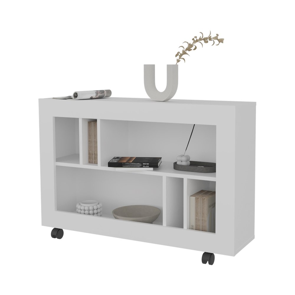 Cowlic Console Table in Melamine with Open Storage, White. Picture 5